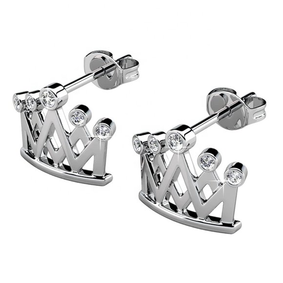 Silver Princess Crown Stud‎ Earrings With Australian Crystals - Picture 5 of 5